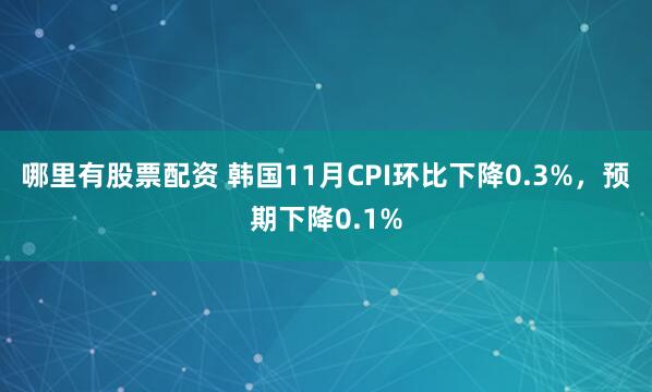 哪里有股票配资 韩国11月CPI环比下降0.3%，预期下降0.1%