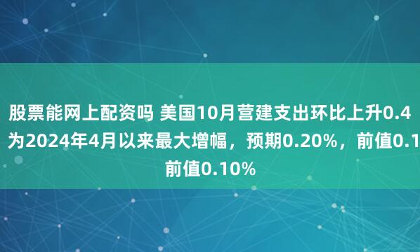 股票能网上配资吗 美国10月营建支出环比上升0.4%，为2024年4月以来最大增幅，预期0.20%，前值0.10%