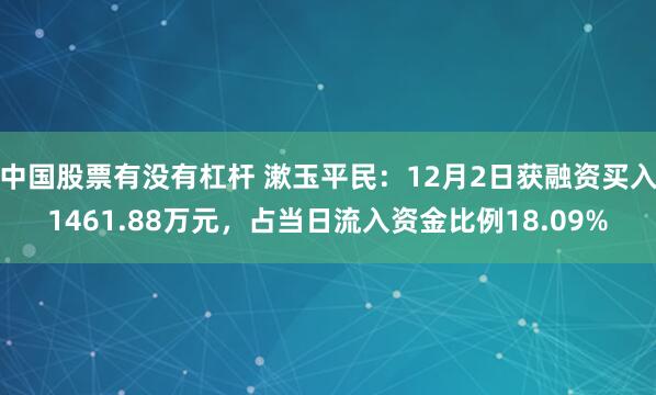 中国股票有没有杠杆 漱玉平民：12月2日获融资买入1461.88万元，占当日流入资金比例18.09%